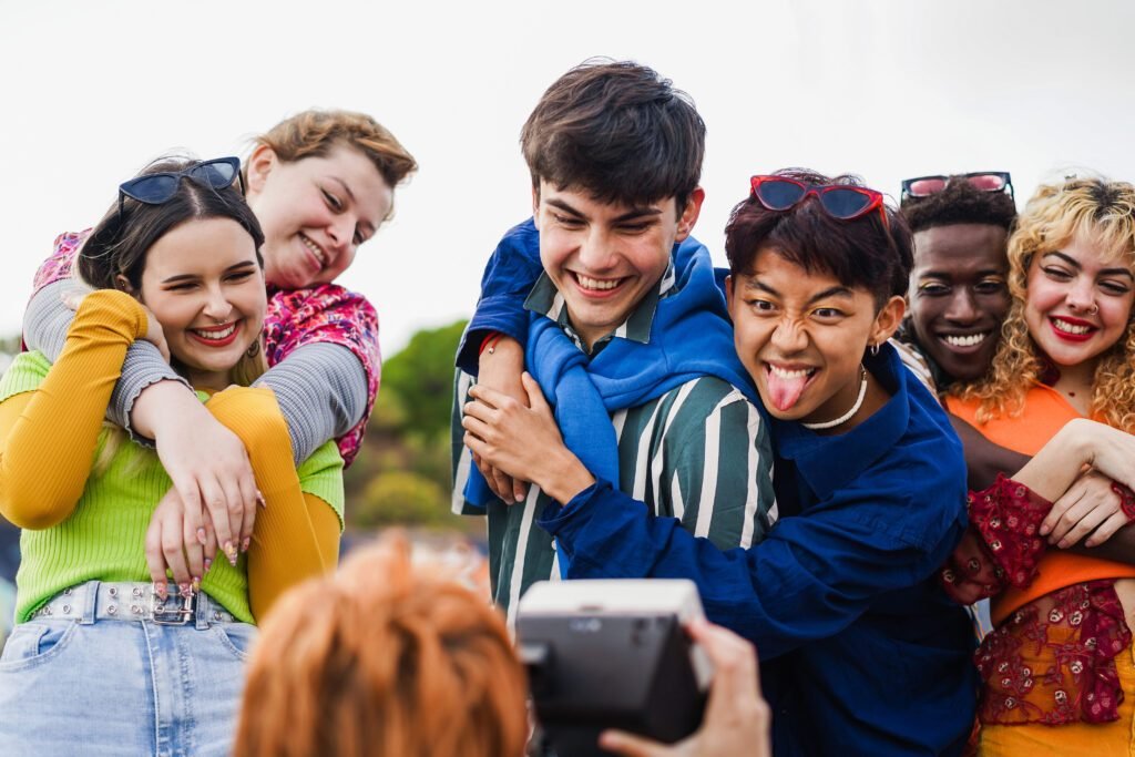 A diverse group of young people having fun together